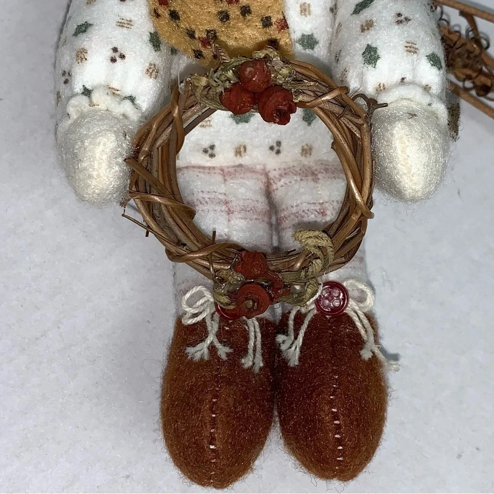 Lot of 5 Country Plush Decorations Ornaments Santa Snowman Reindeer Girl NEW